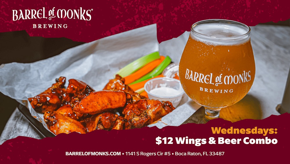 Wings Wednesday at Barrel of Monks Brewery in Boca Raton, Florida