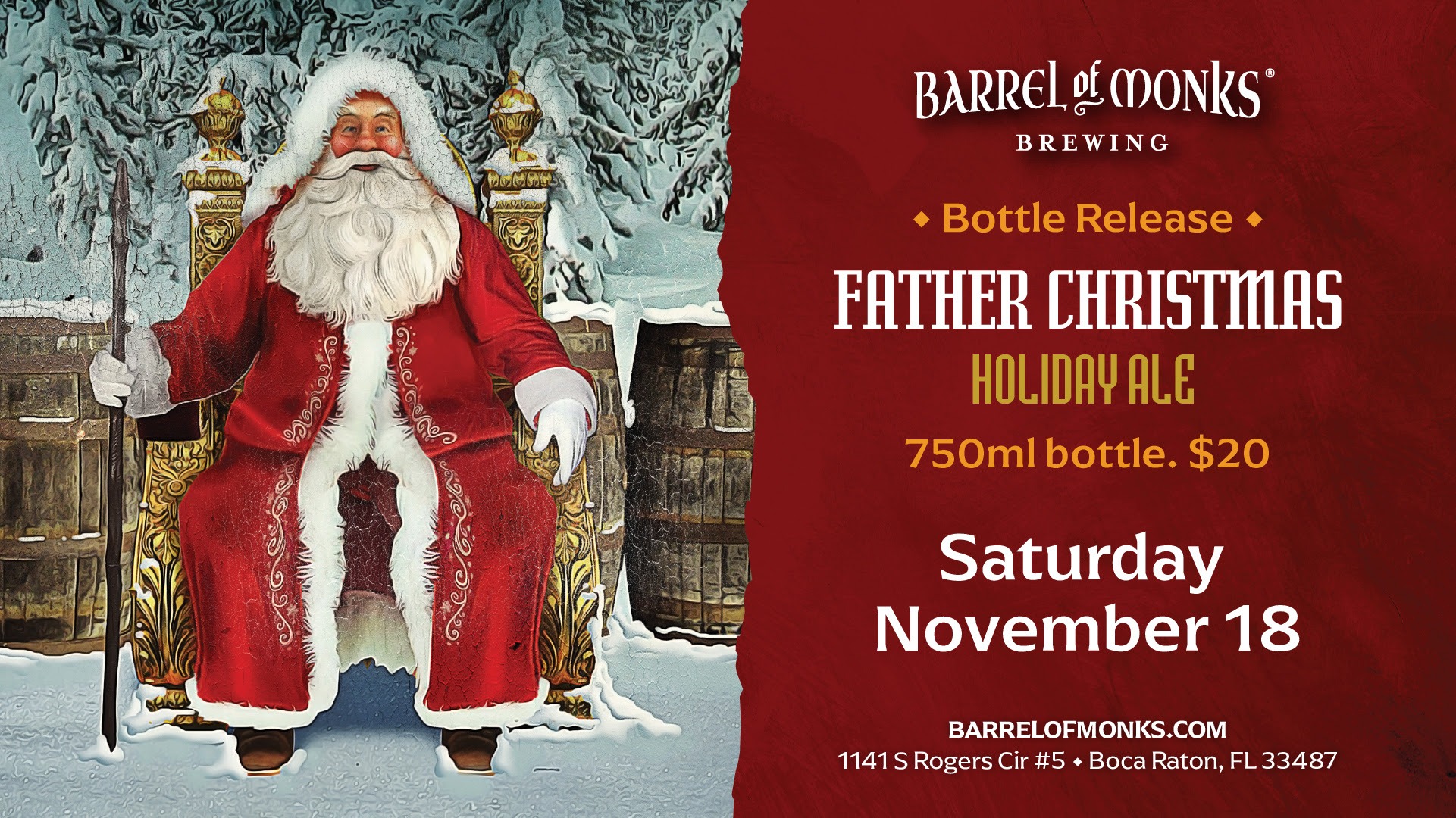 Father Christmas Bottle Release Barrel of Monks
