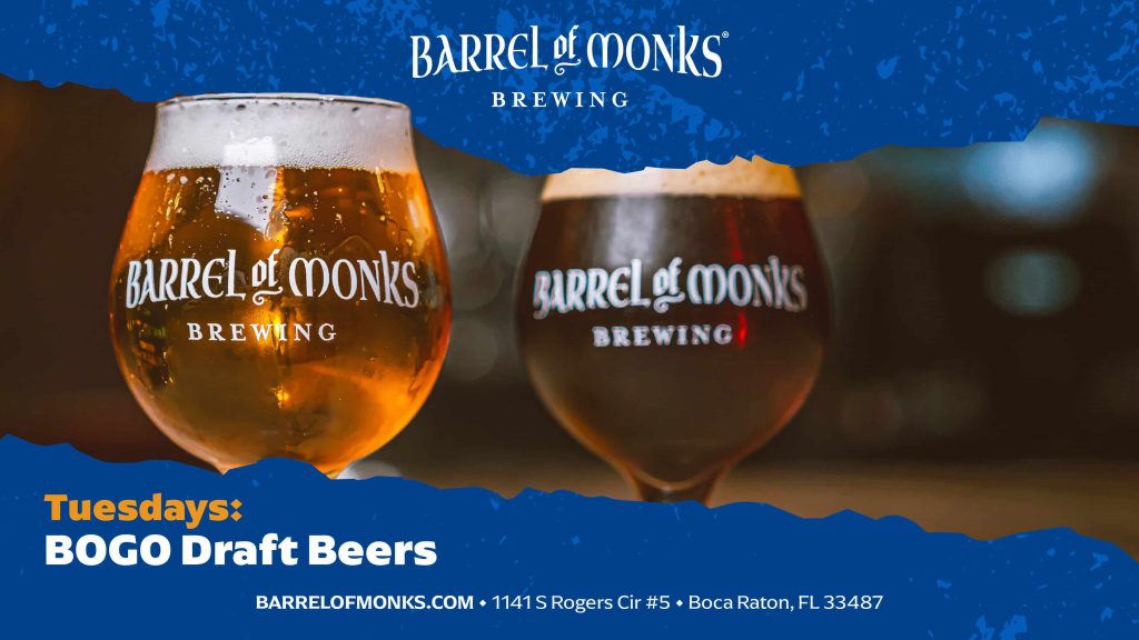 BOGO Tuesdays at Barrel of Monks Brewery in Boca Raton, Florida